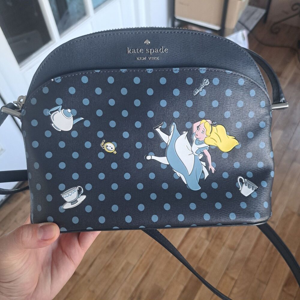 Kate Spade Disney Alice in Wonderland Polka Dot Teapot Crossbody Purse Bag Blue